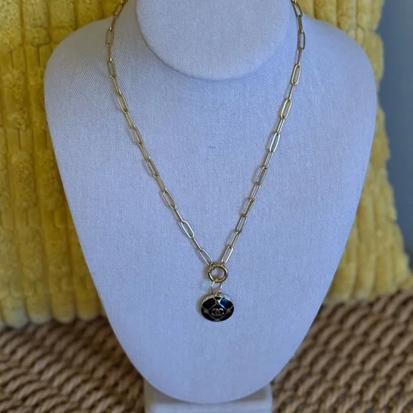 Chanel Gold and Black Iconic CC Charm (GWP) on 18” Gold Paperclip Chain - Picture 3 of 8